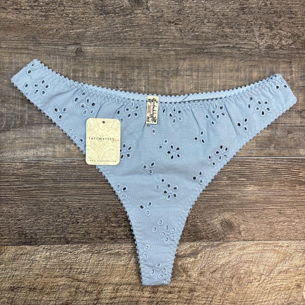 Free People Intimately Homegrown Thong Panties Women's Large Blue Eyelet Lace